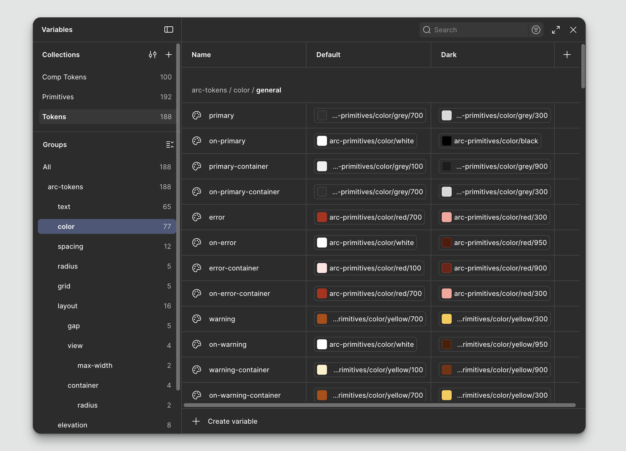 Preview of tokens in figma
